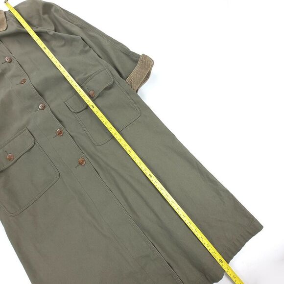 EDDIE BAUER 90s Corduroy Collar Canvas Barn Trench Coat Chore Jacket Large Olive - Picture 3 of 8